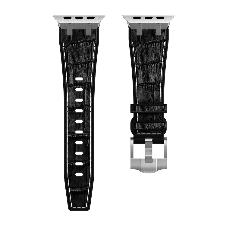 For Apple Watch SE 40mm Crocodile Texture Liquid Silicone Watch Band(Silver White Black) - Watch Bands by PMC TechLife | Online Shopping South Africa | PMC TechLife