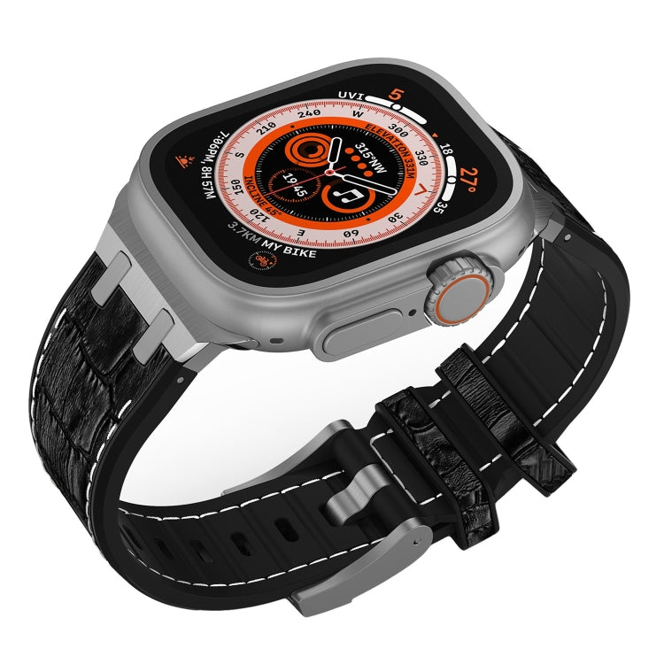 For Apple Watch SE 40mm Crocodile Texture Liquid Silicone Watch Band(Silver White Black) - Watch Bands by PMC TechLife | Online Shopping South Africa | PMC TechLife