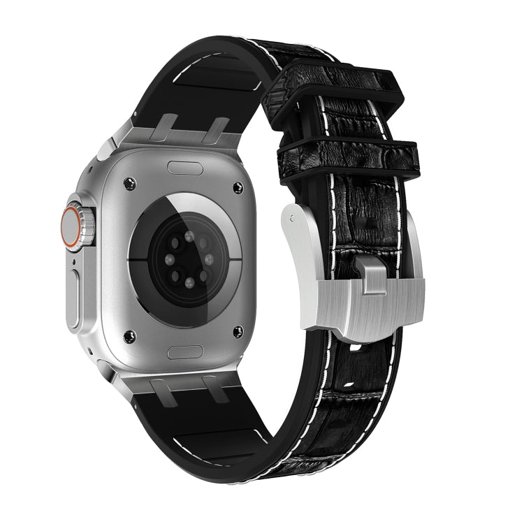 For Apple Watch SE 40mm Crocodile Texture Liquid Silicone Watch Band(Silver White Black) - Watch Bands by PMC TechLife | Online Shopping South Africa | PMC TechLife