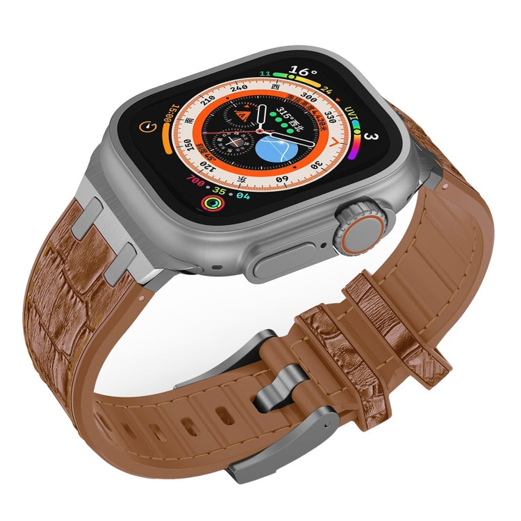 For Apple Watch SE 40mm Crocodile Texture Liquid Silicone Watch Band(Silver Yellow Brown) - Watch Bands by PMC TechLife | Online Shopping South Africa | PMC TechLife