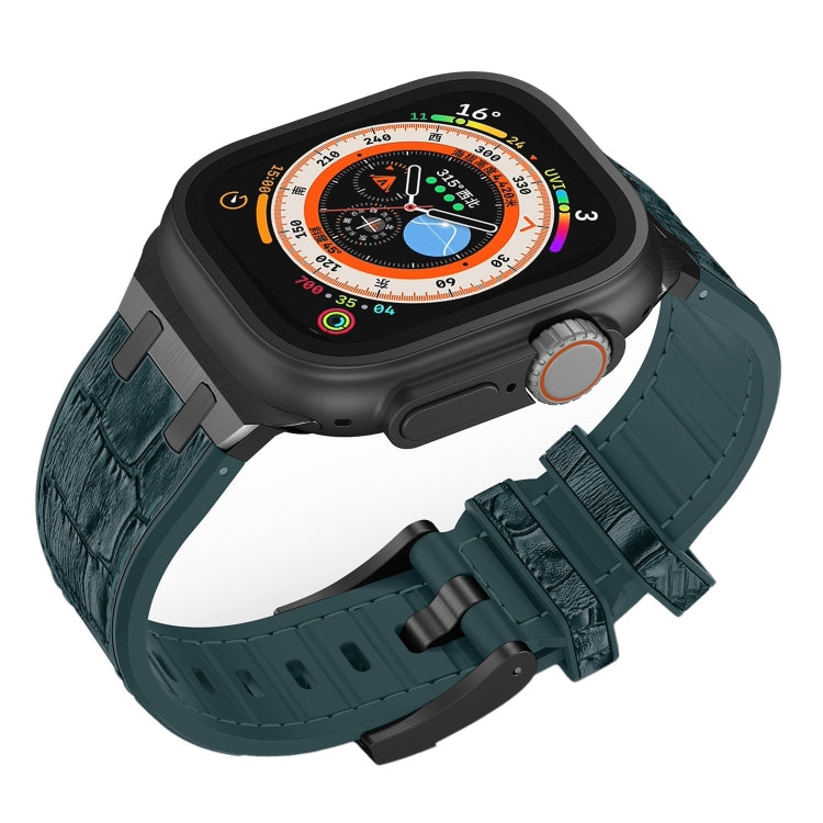 For Apple Watch SE 44mm Crocodile Texture Liquid Silicone Watch Band(Black Deep Green) - Watch Bands by PMC TechLife | Online Shopping South Africa | PMC TechLife