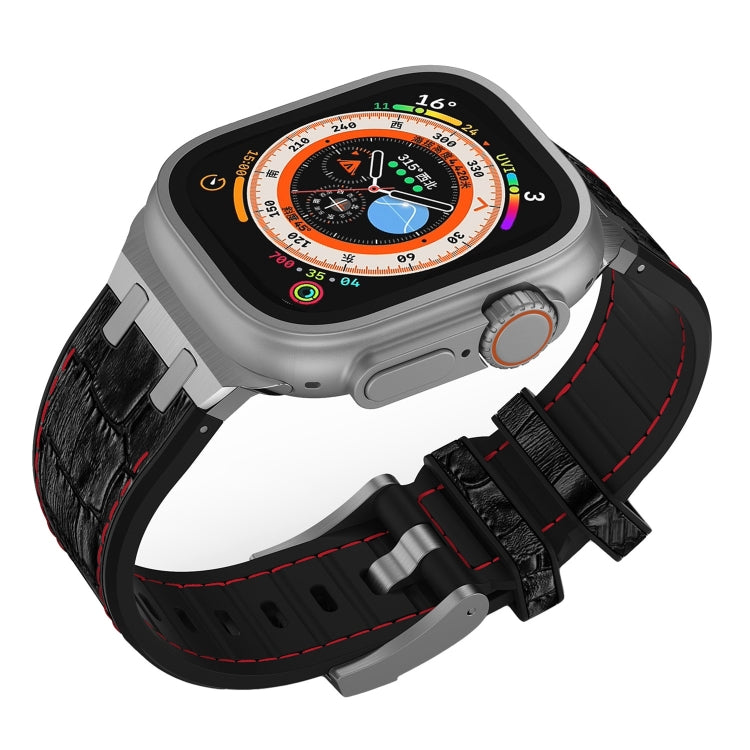 For Apple Watch SE 44mm Crocodile Texture Liquid Silicone Watch Band(Silver Red Black) - Watch Bands by PMC TechLife | Online Shopping South Africa | PMC TechLife