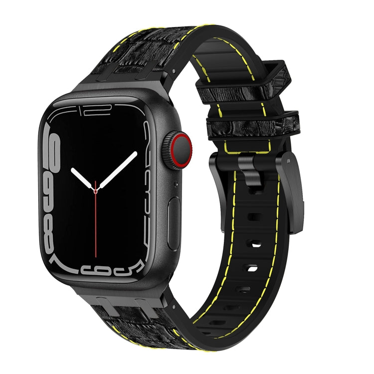 For Apple Watch Series 6 40mm Crocodile Texture Liquid Silicone Watch Band(Black Yellow Black) - Watch Bands by PMC Jewellery | Online Shopping South Africa | PMC Jewellery