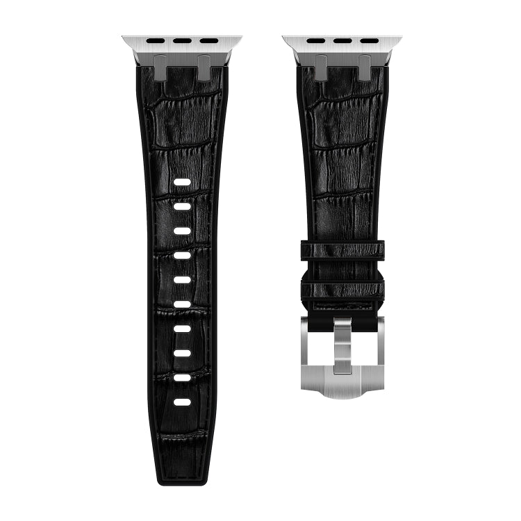 For Apple Watch Series 5 40mm Crocodile Texture Liquid Silicone Watch Band(Silver Black) - Watch Bands by PMC Jewellery | Online Shopping South Africa | PMC Jewellery