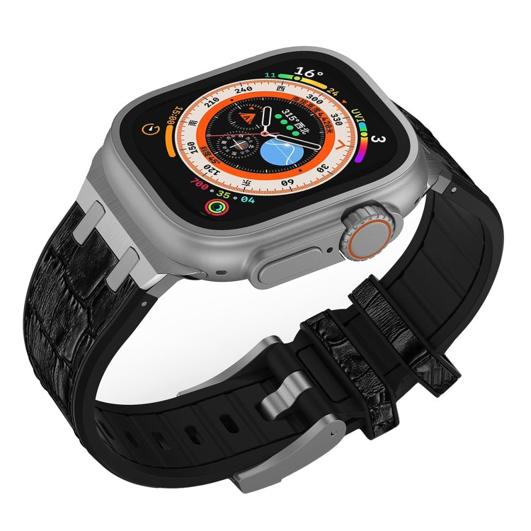 For Apple Watch Series 5 40mm Crocodile Texture Liquid Silicone Watch Band(Silver Black) - Watch Bands by PMC TechLife | Online Shopping South Africa | PMC TechLife