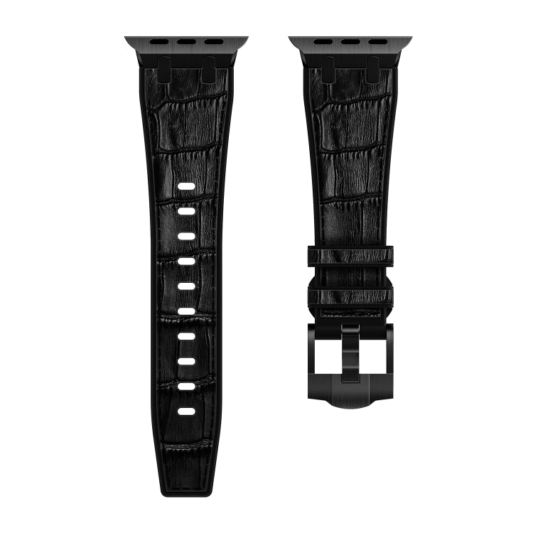 For Apple Watch Series 4 44mm Crocodile Texture Liquid Silicone Watch Band(Black Black) - Watch Bands by PMC Jewellery | Online Shopping South Africa | PMC Jewellery