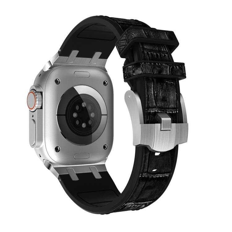 For Apple Watch Series 3 42mm Crocodile Texture Liquid Silicone Watch Band(Silver Black) - Watch Bands by PMC TechLife | Online Shopping South Africa | PMC TechLife