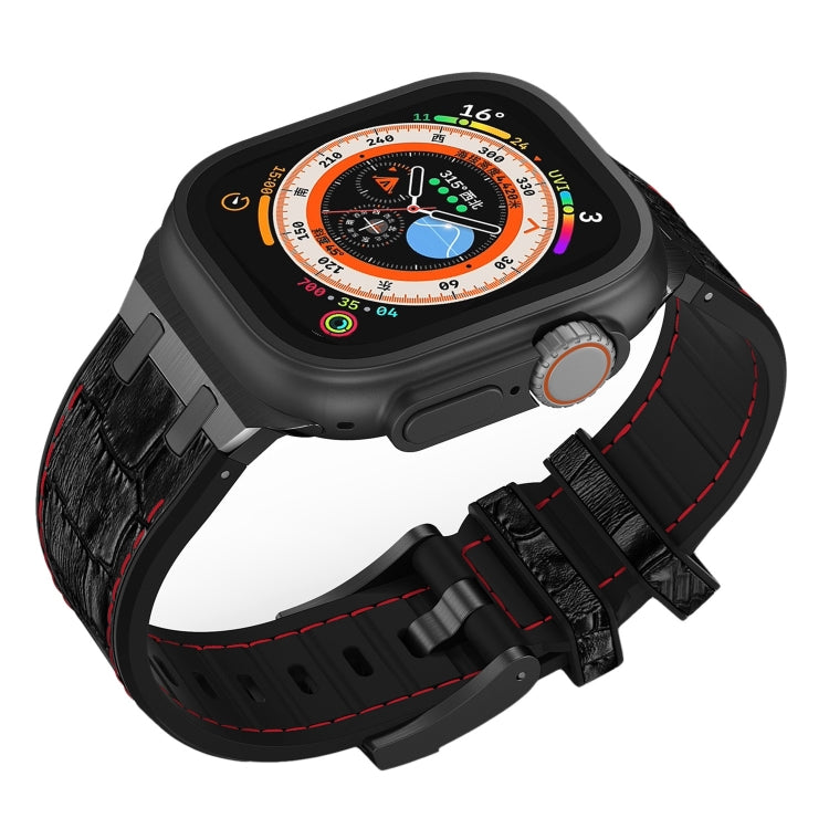 For Apple Watch Series 2 42mm Crocodile Texture Liquid Silicone Watch Band(Black Red Black) - Watch Bands by PMC TechLife | Online Shopping South Africa | PMC TechLife