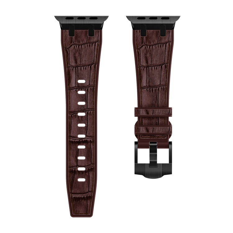 For Apple Watch Series 2 42mm Crocodile Texture Liquid Silicone Watch Band(Black Dark Brown) - Watch Bands by PMC Jewellery | Online Shopping South Africa | PMC Jewellery