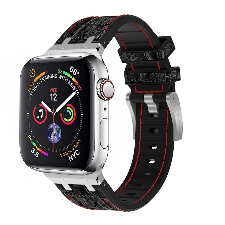 For Apple Watch Series 2 42mm Crocodile Texture Liquid Silicone Watch Band(Silver Red Black) - Watch Bands by PMC TechLife | Online Shopping South Africa | PMC TechLife