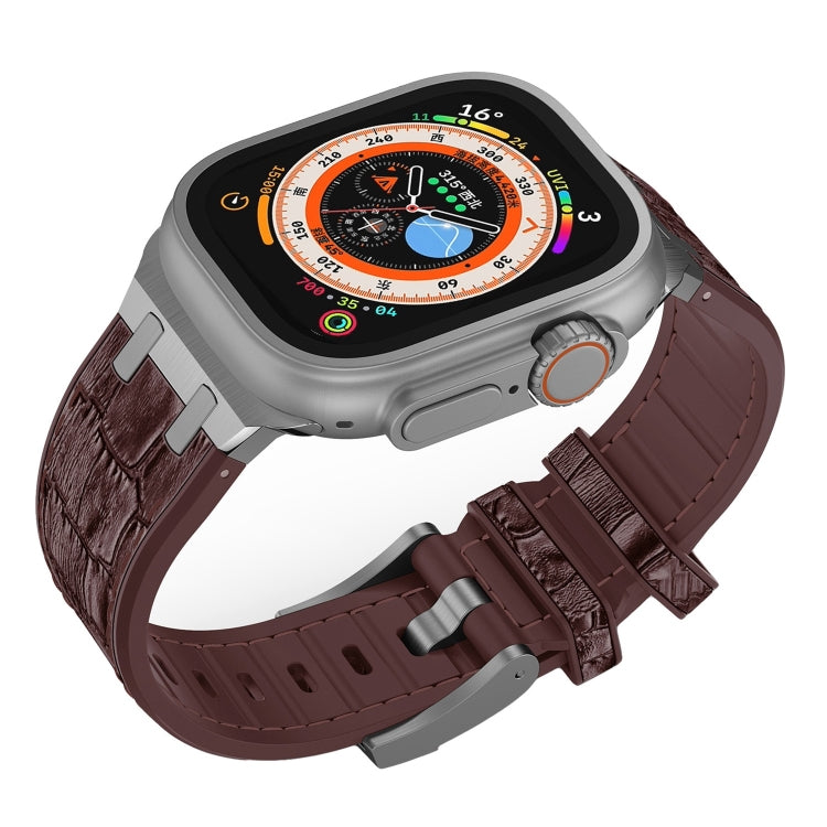 For Apple Watch Series 2 42mm Crocodile Texture Liquid Silicone Watch Band(Silver Dark Brown) - Watch Bands by PMC TechLife | Online Shopping South Africa | PMC TechLife