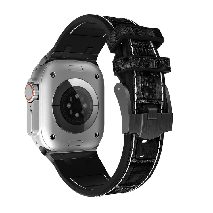 For Apple Watch 42mm Crocodile Texture Liquid Silicone Watch Band(Black White Black) - Watch Bands by PMC TechLife | Online Shopping South Africa | PMC TechLife