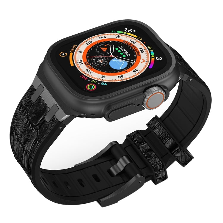 For Apple Watch 42mm Crocodile Texture Liquid Silicone Watch Band(Black Black) - free shipping - PMC TechLife - Order now!