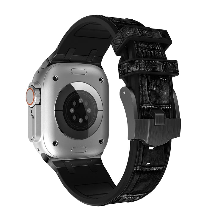 For Apple Watch 42mm Crocodile Texture Liquid Silicone Watch Band(Black Black) - free shipping - PMC TechLife - Order now!