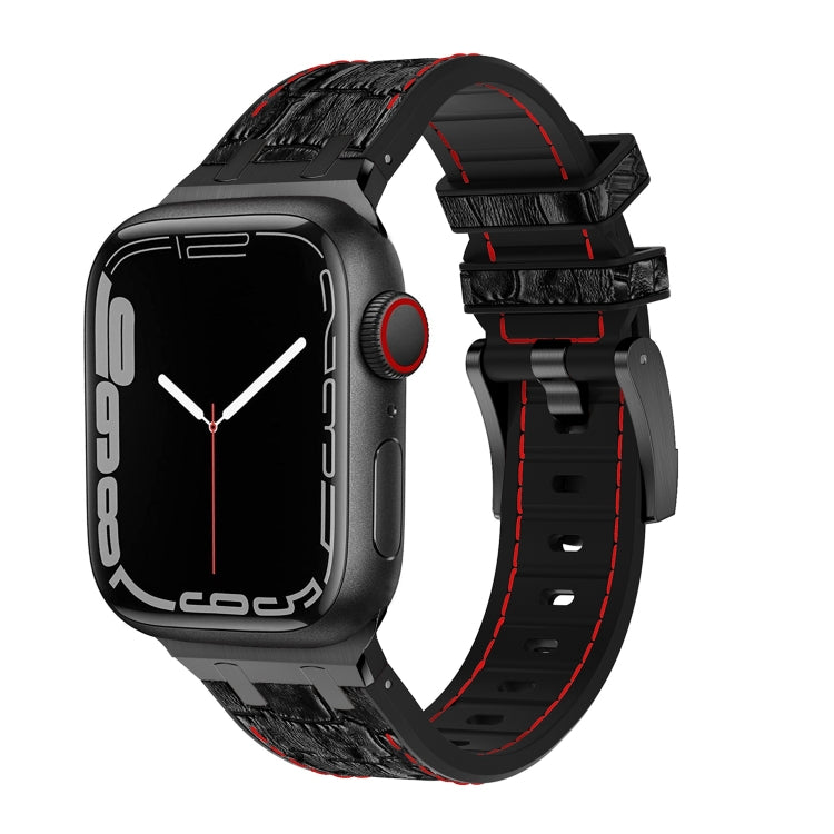 For Apple Watch 42mm Crocodile Texture Liquid Silicone Watch Band(Black Red Black) - Watch Bands by PMC TechLife | Online Shopping South Africa | PMC TechLife