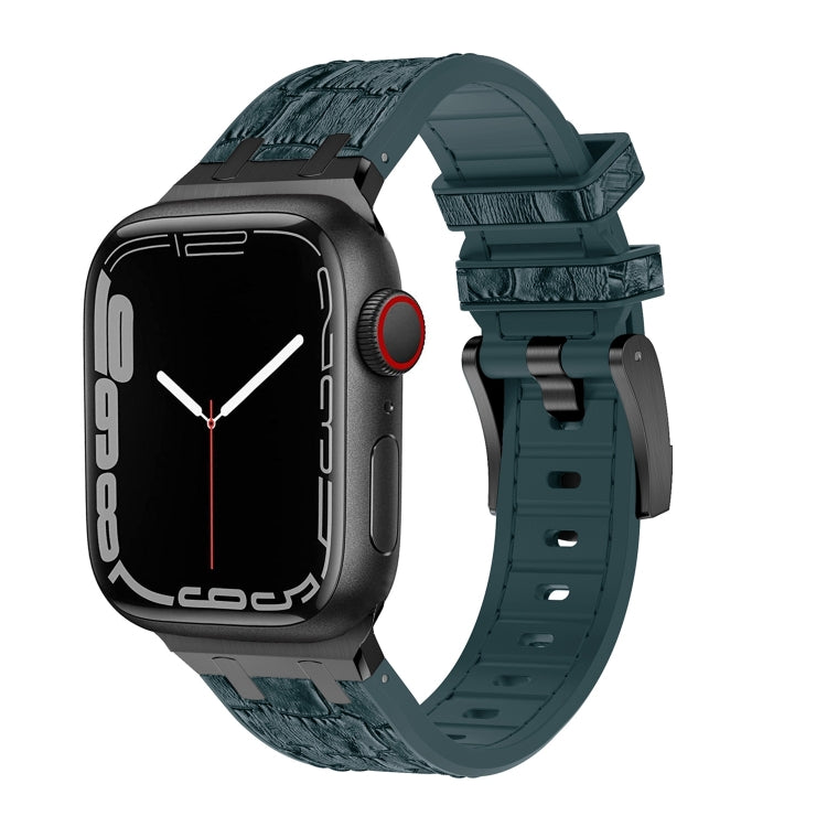 For Apple Watch 42mm Crocodile Texture Liquid Silicone Watch Band(Black Deep Green) - Watch Bands by PMC TechLife | Online Shopping South Africa | PMC TechLife