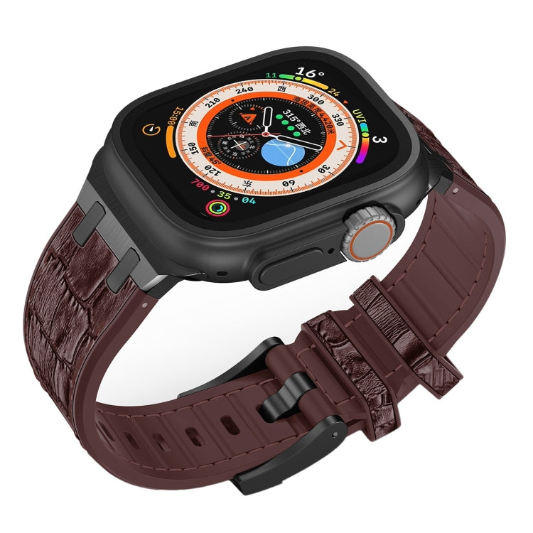 For Apple Watch 42mm Crocodile Texture Liquid Silicone Watch Band(Black Dark Brown) - Watch Bands by PMC TechLife | Online Shopping South Africa | PMC TechLife