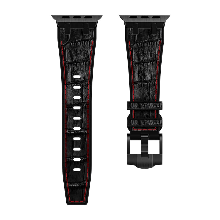 For Apple Watch 38mm Crocodile Texture Liquid Silicone Watch Band(Black Red Black) - free shipping - PMC TechLife - Order now!