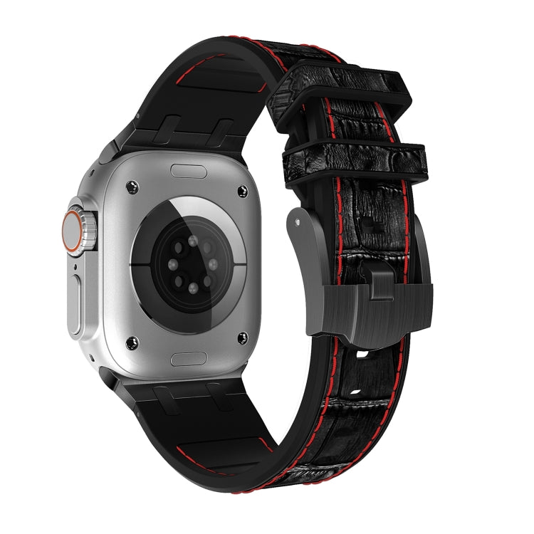 For Apple Watch 38mm Crocodile Texture Liquid Silicone Watch Band(Black Red Black) - free shipping - PMC TechLife - Order now!