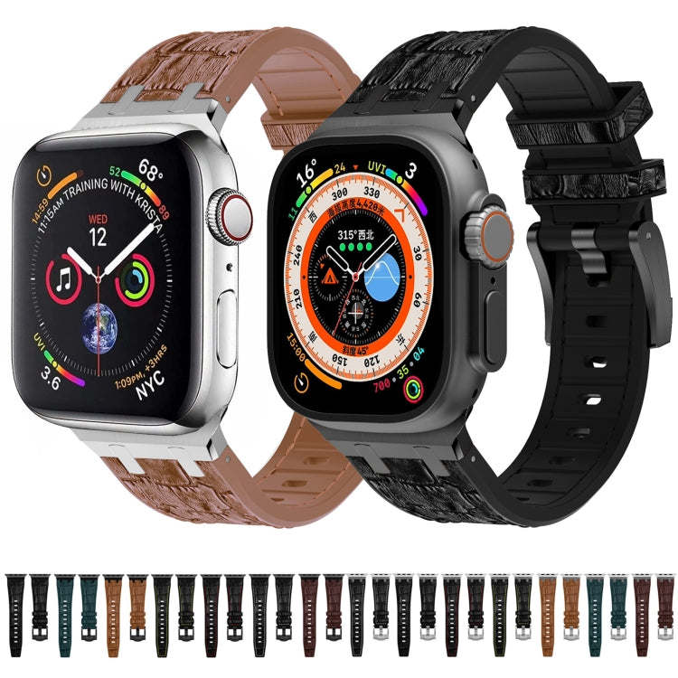 For Apple Watch 42mm Crocodile Texture Liquid Silicone Watch Band(Black Deep Green) - Watch Bands by PMC TechLife | Online Shopping South Africa | PMC TechLife