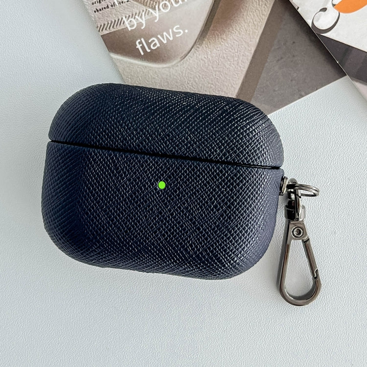 For AirPods Pro 2 Cross Texture PU Leather Bluetooth Earphone Protective Case(Dark Blue) - For AirPods Pro 2 by PMC Jewellery | Online Shopping South Africa | PMC Jewellery | Buy Now Pay Later Mobicred