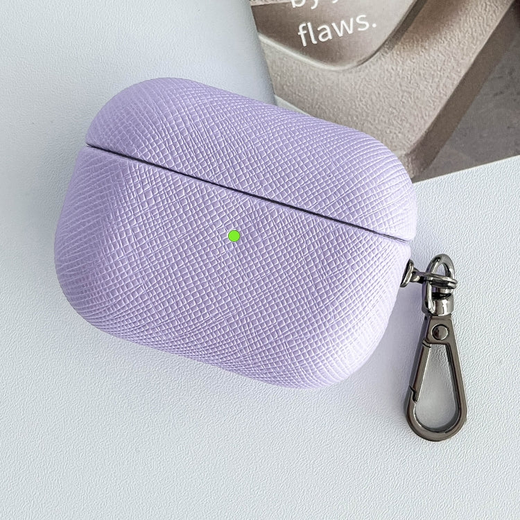 For AirPods Pro Cross Texture PU Leather Bluetooth Earphone Protective Case(Purple) - free shipping - PMC Jewellery - Order now!