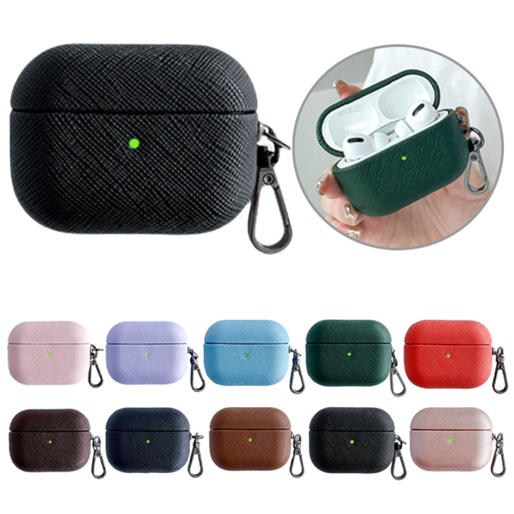 For AirPods Pro 2 Cross Texture PU Leather Bluetooth Earphone Protective Case(Brown) - For AirPods Pro 2 by PMC Jewellery | Online Shopping South Africa | PMC Jewellery | Buy Now Pay Later Mobicred