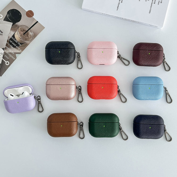 For AirPods Pro Cross Texture PU Leather Bluetooth Earphone Protective Case(Purple) - free shipping - PMC Jewellery - Order now!