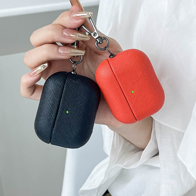 For AirPods Pro 2 Cross Texture PU Leather Bluetooth Earphone Protective Case(Dark Green) - For AirPods Pro 2 by PMC Jewellery | Online Shopping South Africa | PMC Jewellery | Buy Now Pay Later Mobicred