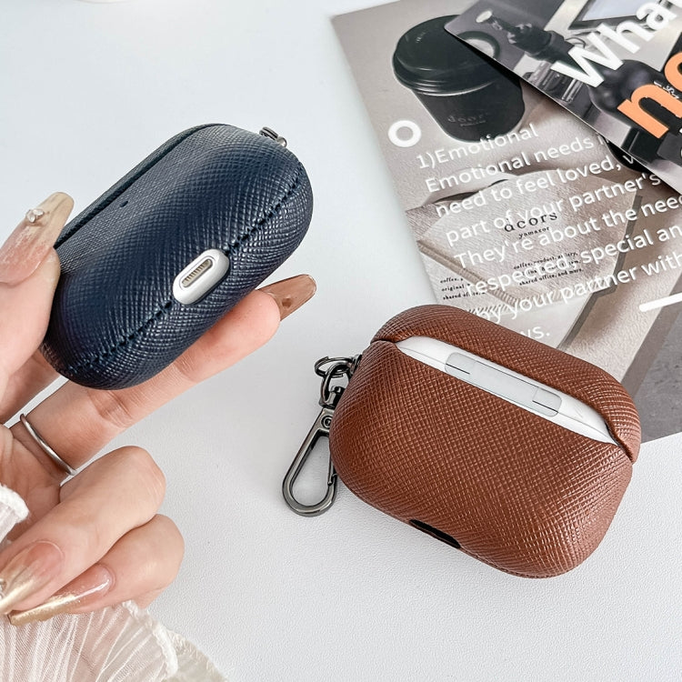 For AirPods Pro Cross Texture PU Leather Bluetooth Earphone Protective Case(Purple) - free shipping - PMC Jewellery - Order now!