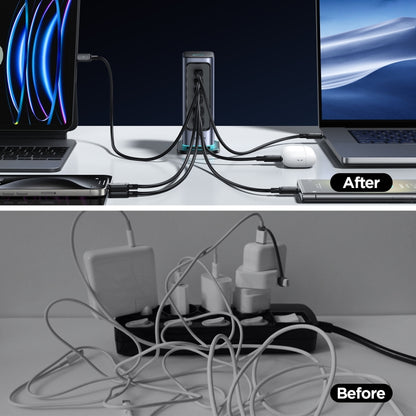 JOYROOM JR-TCM02 6 in 1 65W GaN 4 USB-C & 2 USB-A Multi-port Charger, Power Plug:UK Plug(Dark Gray) - Multifunction Charger by JOYROOM | Online Shopping South Africa | PMC Jewellery | Buy Now Pay Later Mobicred