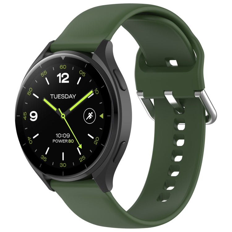 For Xiaomi Watch 2 Solid Color Metal Silver Buckle Silicone Watch Band, Size: S(Army Green) - Watch Bands by PMC Jewellery | Online Shopping South Africa | PMC Jewellery