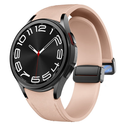 For Samsung Galaxy Watch 6 Magnetic Black Buckle Leather Silicone Watch Band(Pink) - Watch Bands by PMC Jewellery | Online Shopping South Africa | PMC Jewellery