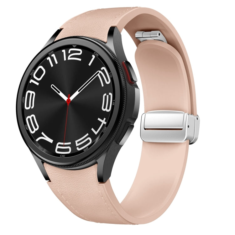 For Samsung Galaxy Watch 6 Magnetic Silver Buckle Leather Silicone Watch Band(Pink) - Watch Bands by PMC Jewellery | Online Shopping South Africa | PMC Jewellery