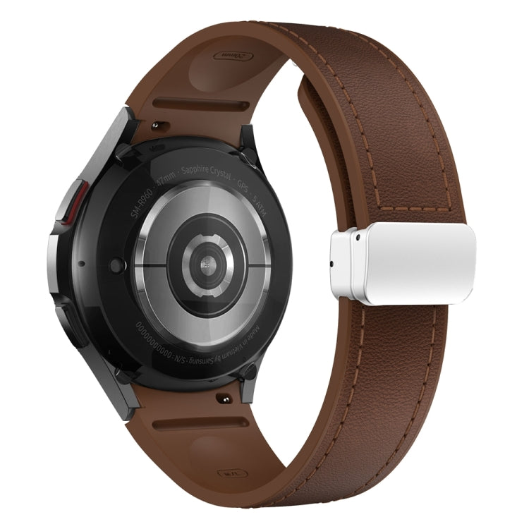 For Samsung Galaxy Watch 6 Magnetic Silver Buckle Leather Silicone Watch Band(Dark Brown) - Watch Bands by PMC Jewellery | Online Shopping South Africa | PMC Jewellery