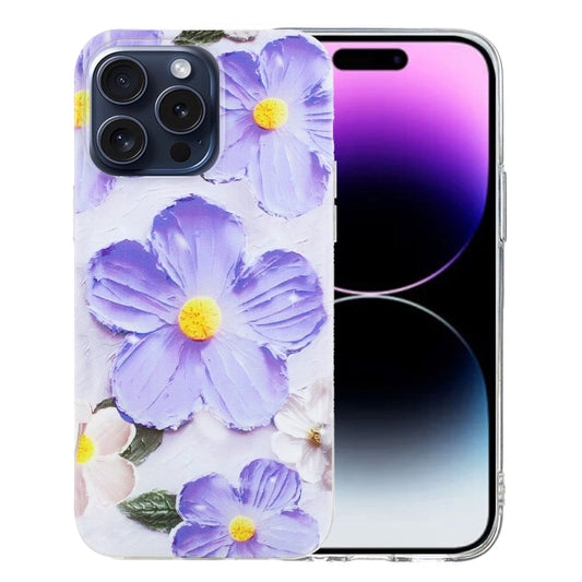 For iPhone 16 Pro Colorful Painting Pattern TPU Phone Case(Purple Flowers) - iPhone 16 Pro Cases by PMC Jewellery | Online Shopping South Africa | PMC Jewellery | Buy Now Pay Later Mobicred