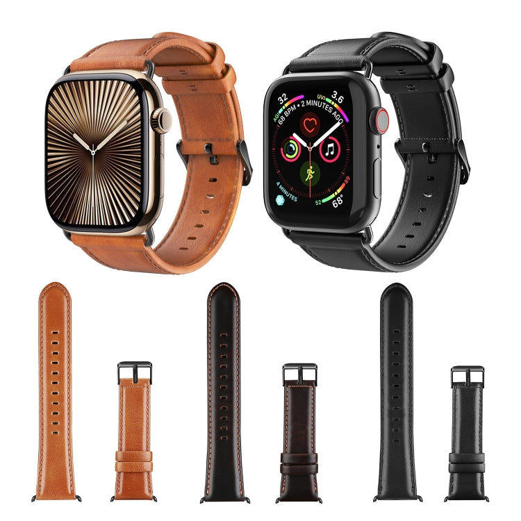 For Apple Watch SE 44mm DUX DUCIS Business Genuine Leather Watch Strap(Khaki) - Watch Bands by DUX DUCIS | Online Shopping South Africa | PMC TechLife | Buy Now Pay Later Mobicred