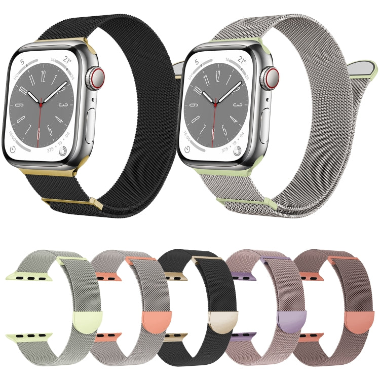 For Apple Watch Ultra 49mm Two Color Milanese Loop Magnetic Watch Band(Black Gold) - Watch Bands by PMC Jewellery | Online Shopping South Africa | PMC Jewellery