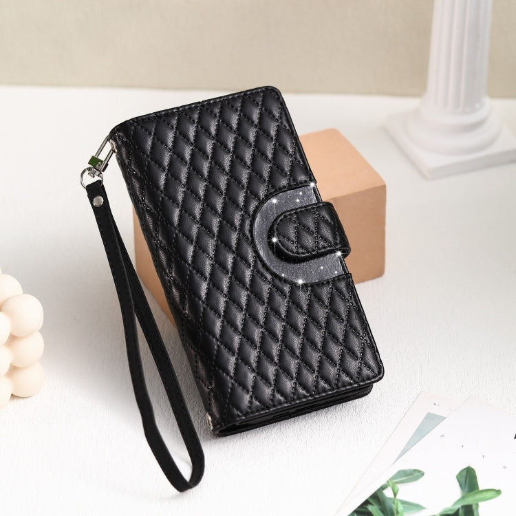 For Google Pixel 8 Glitter Lattice Zipper Wallet Leather Phone Case(Black) - Google Cases by PMC Jewellery | Online Shopping South Africa | PMC Jewellery | Buy Now Pay Later Mobicred