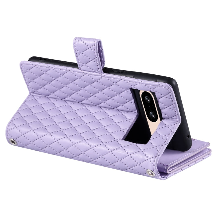 For Google Pixel 8 Glitter Lattice Zipper Wallet Leather Phone Case(Purple) - Google Cases by PMC TechLife | Online Shopping South Africa | PMC TechLife | Buy Now Pay Later Mobicred