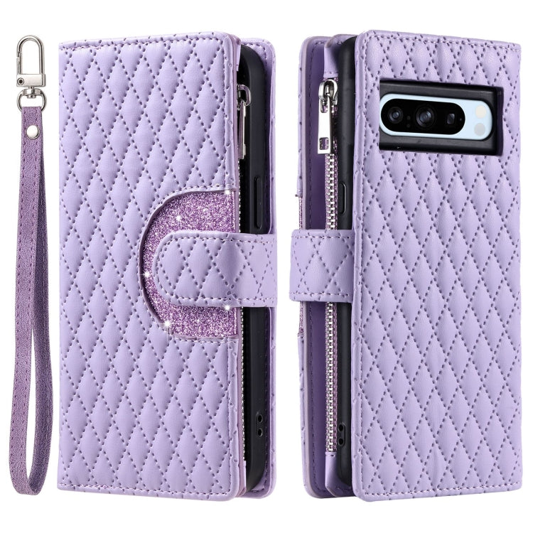 For Google Pixel 8 Pro Glitter Lattice Zipper Wallet Leather Phone Case(Purple) - Google Cases by PMC TechLife | Online Shopping South Africa | PMC TechLife | Buy Now Pay Later Mobicred