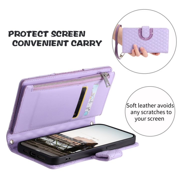 For Google Pixel 8 Pro Glitter Lattice Zipper Wallet Leather Phone Case(Purple) - Google Cases by PMC TechLife | Online Shopping South Africa | PMC TechLife | Buy Now Pay Later Mobicred