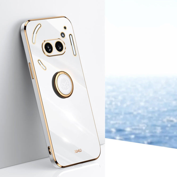 For Nothing Phone 2A XINLI Straight Edge 6D Electroplate TPU Phone Case with Ring Holder(White) - free shipping - PMC Jewellery - Order now!