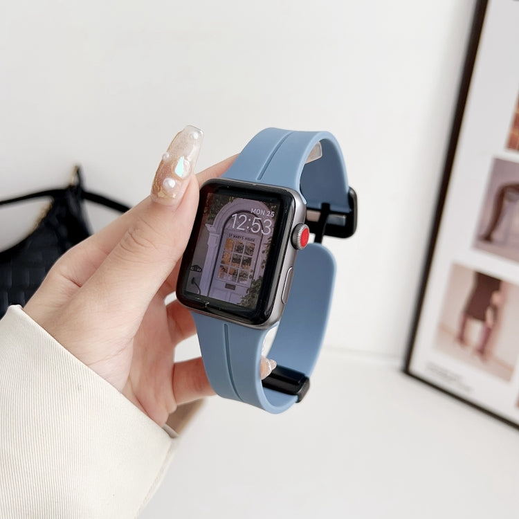 For Apple Watch SE 44mm Magnetic Square Buckle Silicone Watch Band(Blue) - Watch Bands by PMC TechLife | Online Shopping South Africa | PMC TechLife