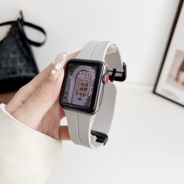 For Apple Watch Series 4 40mm Magnetic Square Buckle Silicone Watch Band(Cloud Gray) - Watch Bands by PMC TechLife | Online Shopping South Africa | PMC TechLife