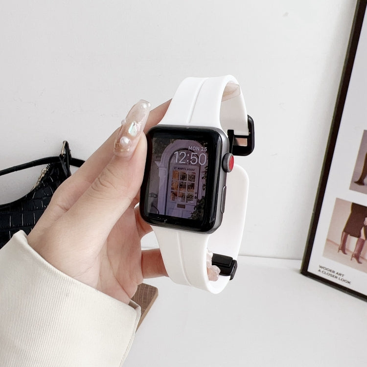 For Apple Watch 42mm Magnetic Square Buckle Silicone Watch Band(White) - Watch Bands by PMC TechLife | Online Shopping South Africa | PMC TechLife