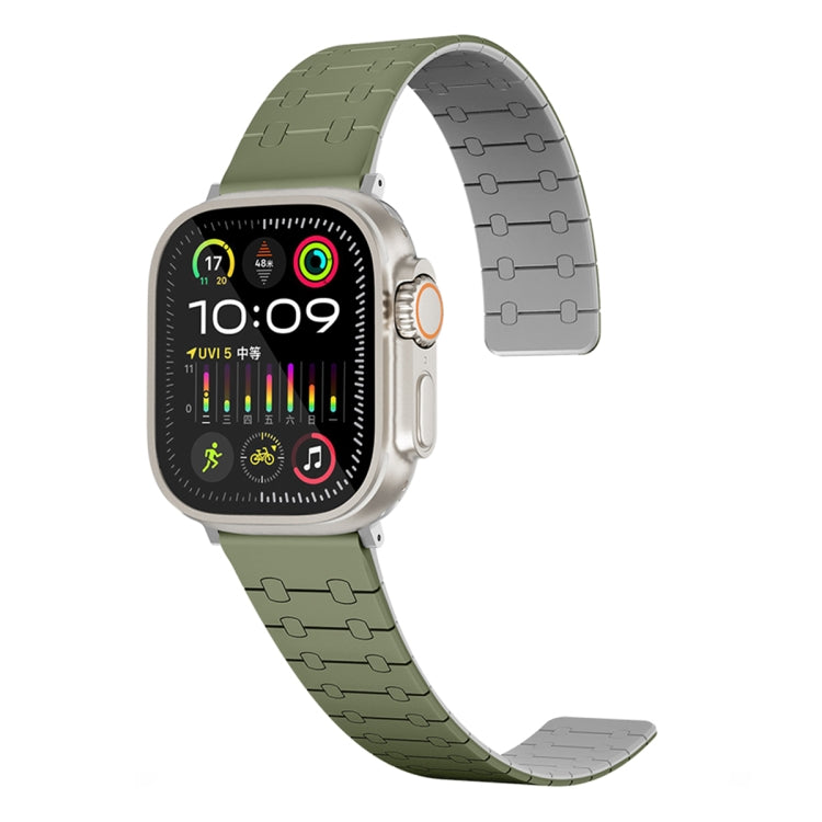 For Apple Watch Series 9 45mm Two Color Loop Magnetic Silicone Watch Band(Green+Grey) - free shipping - PMC TechLife - Order now!