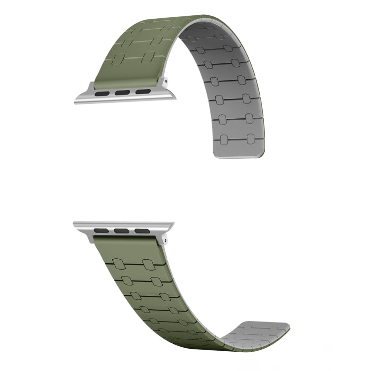 For Apple Watch Series 7 45mm Two Color Loop Magnetic Silicone Watch Band(Green+Grey) - Watch Bands by PMC TechLife | Online Shopping South Africa | PMC TechLife
