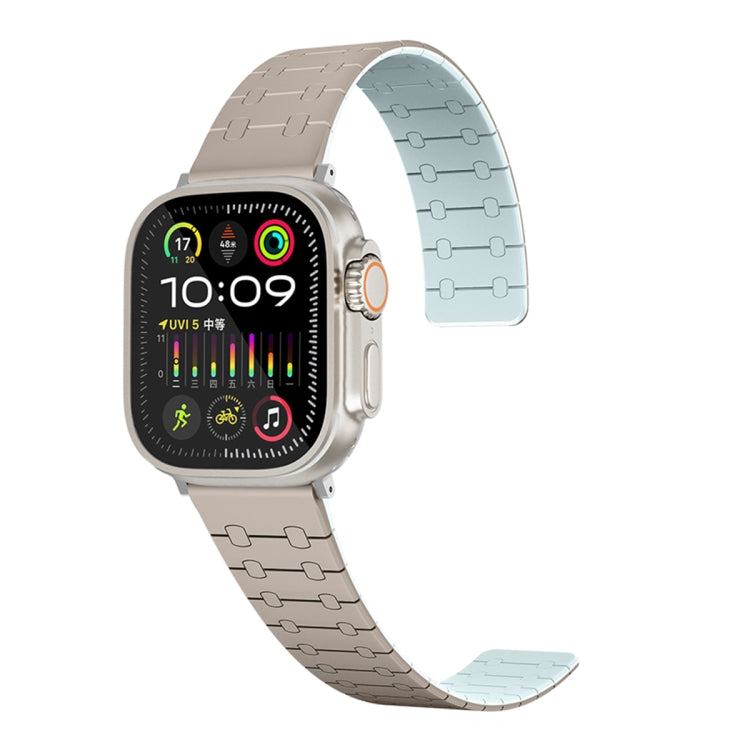 For Apple Watch SE 44mm Two Color Loop Magnetic Silicone Watch Band(Khaki+Light Green) - Watch Bands by PMC TechLife | Online Shopping South Africa | PMC TechLife