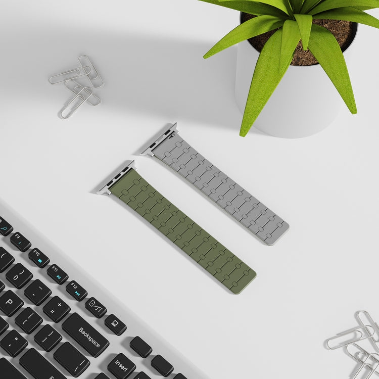 For Apple Watch Series 5 44mm Two Color Loop Magnetic Silicone Watch Band(Green+Grey) - Watch Bands by PMC TechLife | Online Shopping South Africa | PMC TechLife